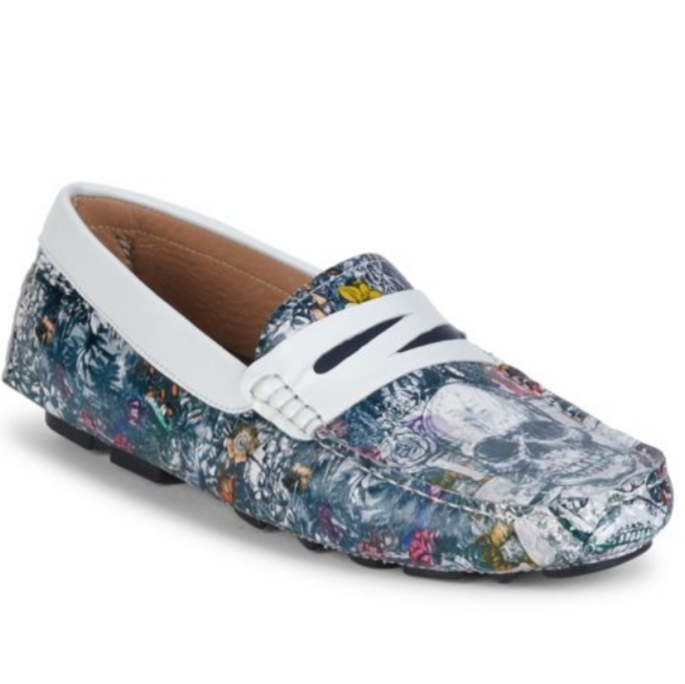 NWOT Robert Graham Thrill Skull Leather Driving Loafers size 9.5